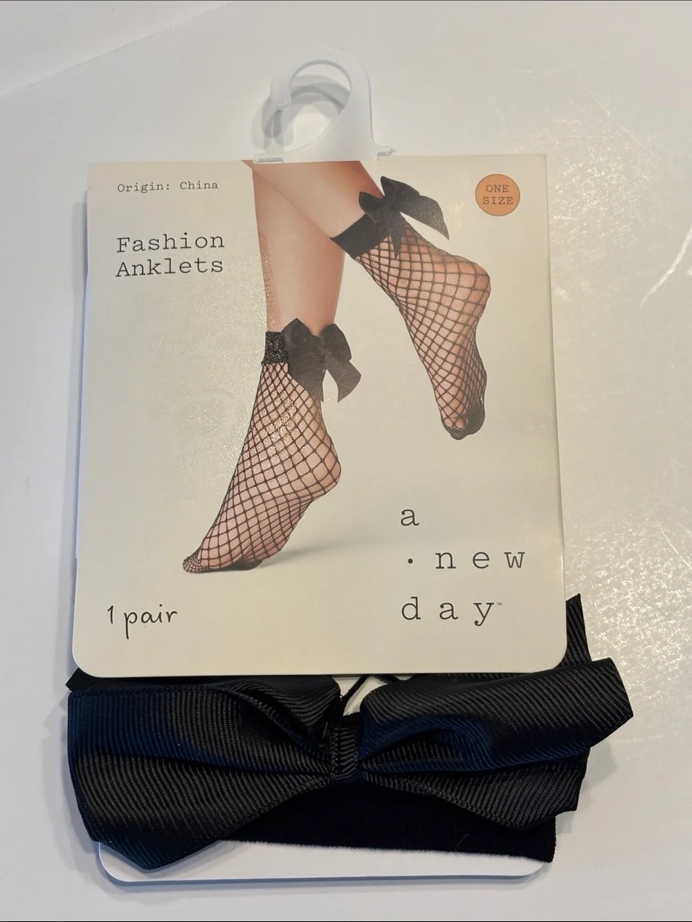 A New Day Fashion Anklets Fishnet Ankle Socks with Ribbon Bow